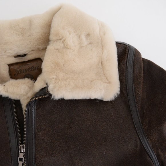 Vintage St. John's Bay Brown Leather Aviator Pilot Jacket with Shearling… - Picture 11 of 16